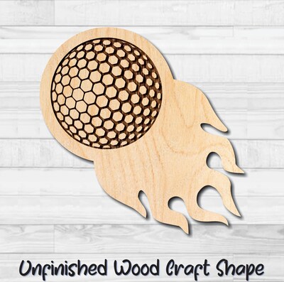 Flaming Golf Ball Unfinished Wood Shape Blank Laser Engraved Cut Out Woodcraft Craft Supply GOL-001 - image1
